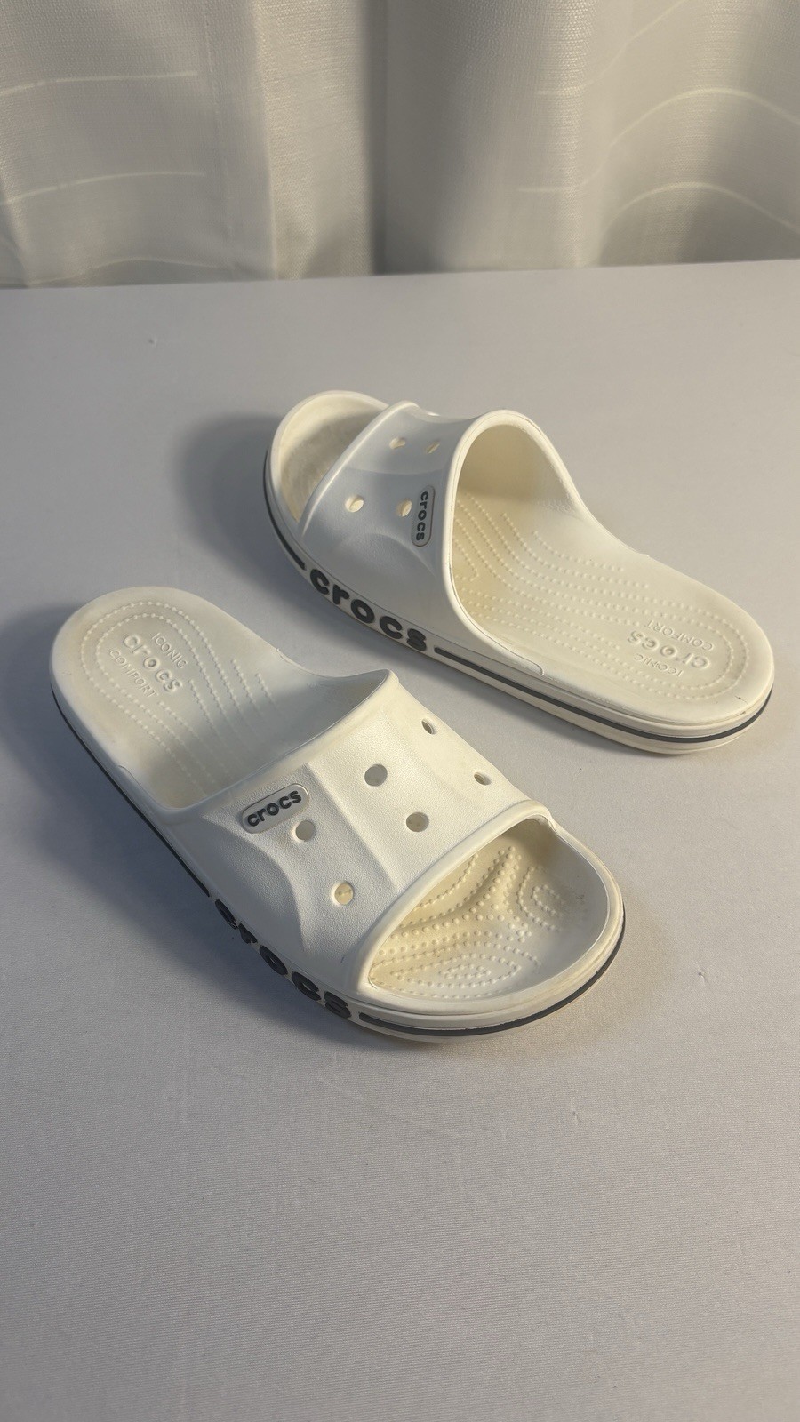 Crocs Iconic Bayaband Slides Sandals White Navy Unisex M4/W6 Water Outdoor Shoe