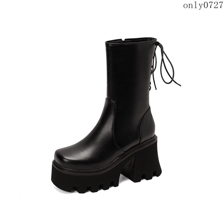 Womens Platform High Block Heel Zip Square Toe Casual Ankle Boots Shoes Biker