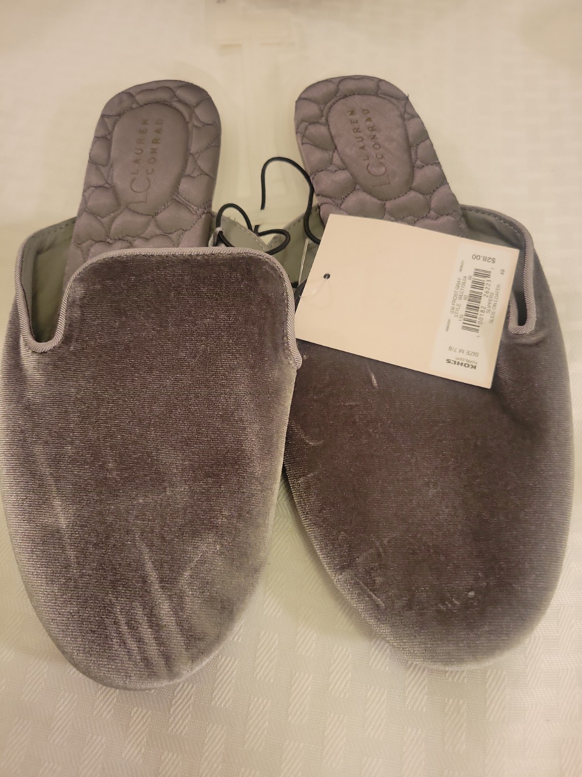LC LAUREN CONRAD Slip On Slide SLIPPERS Women’s Velvet Gray Size M 7/8 Color New