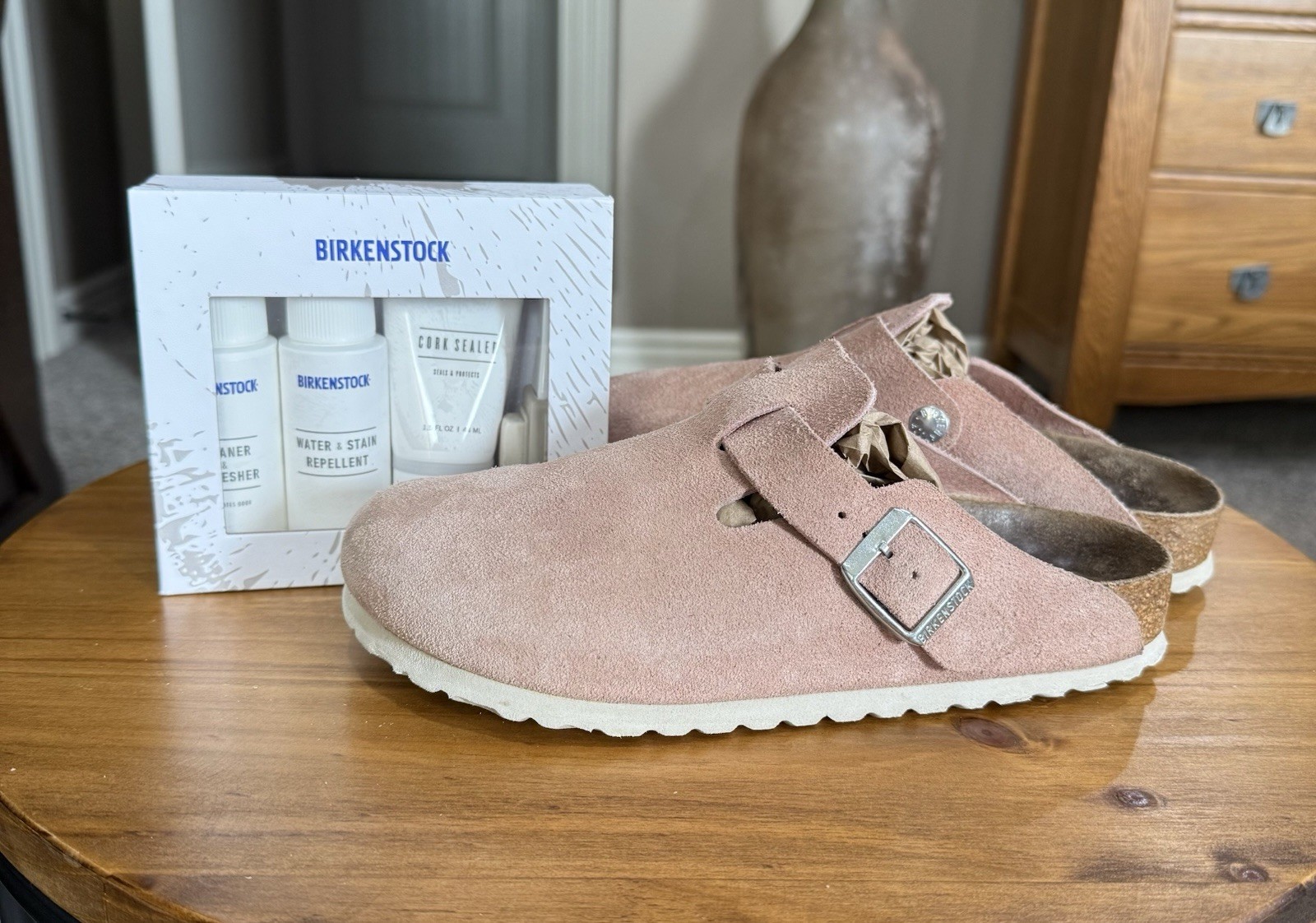BIRKENSTOCK Boston Suede Leather Pink Clay Clog Shoes Cute & Comfy Size 37