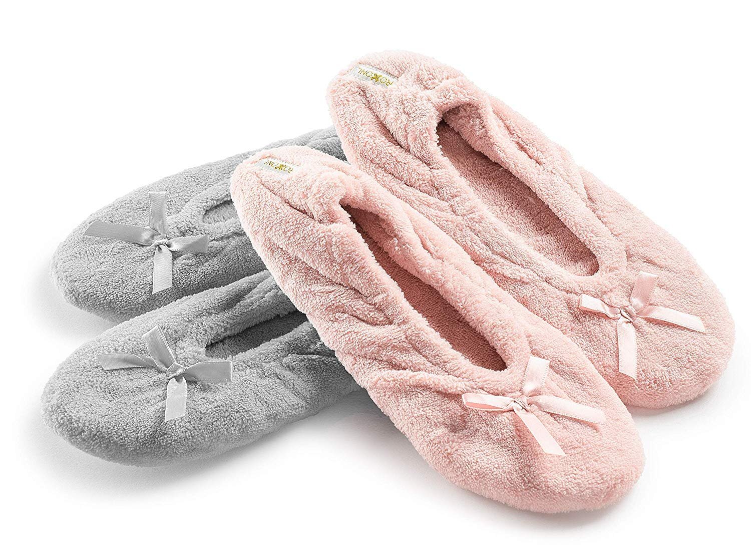 Roxoni Women’s Terry Classic Cotton Ballerina Slippers (Pack of 2)