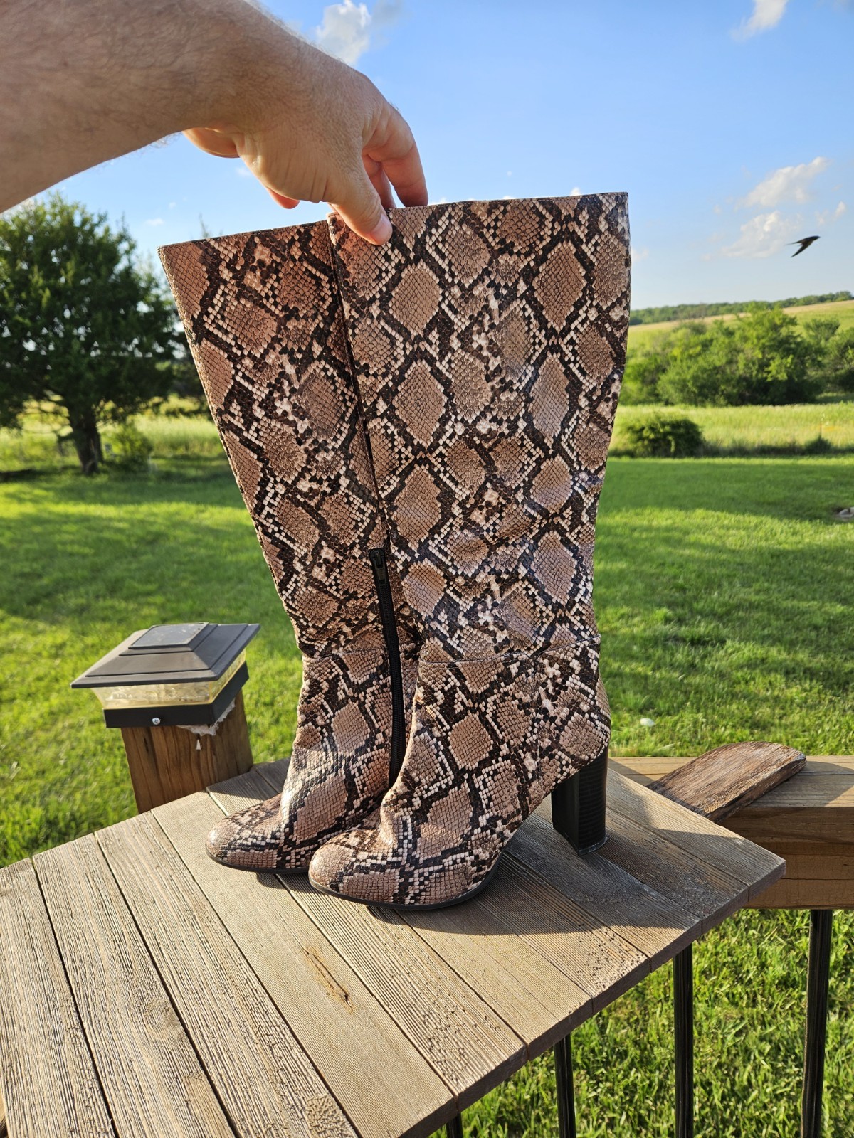 Target brown and beige snake print knee high boots in a US 8 #kneehighboots