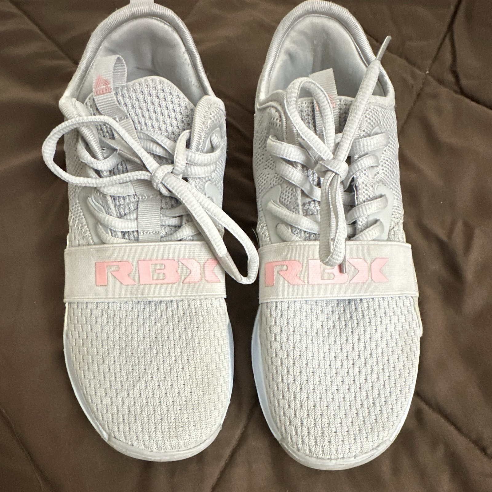 RBX Women’s Gray/Pink Low Top Lace-Up Athletic Sneakers Solid Knit Upper