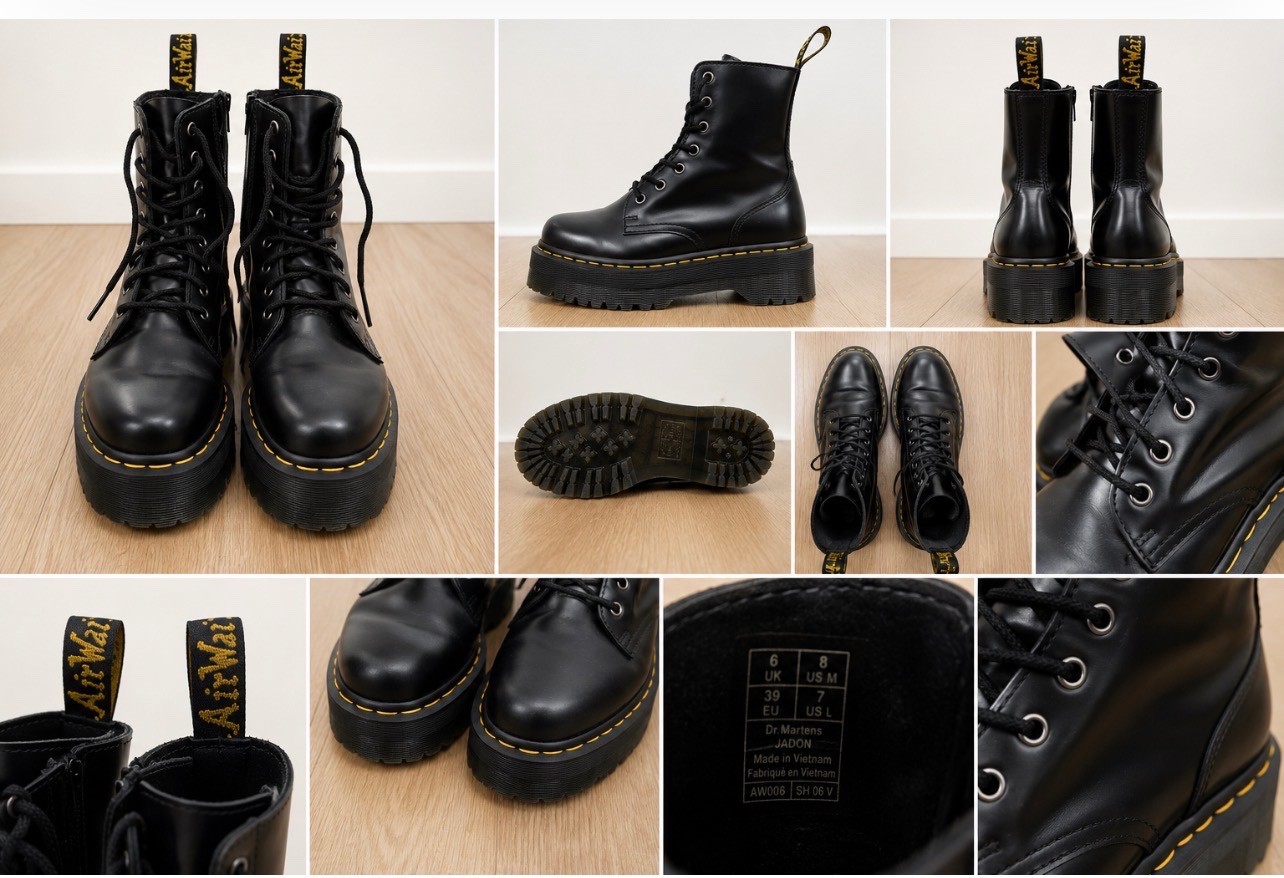 Dr. Martens Jadon Platform Boots Black Leather Women’s US 7 Excellent