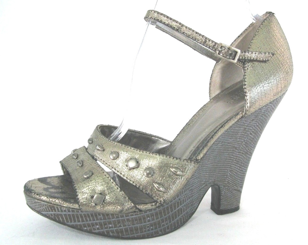 Guess Shoes 8.5 Gold Metallic Leather Platform Mai Tai Sandal Heels 8.5M Womens