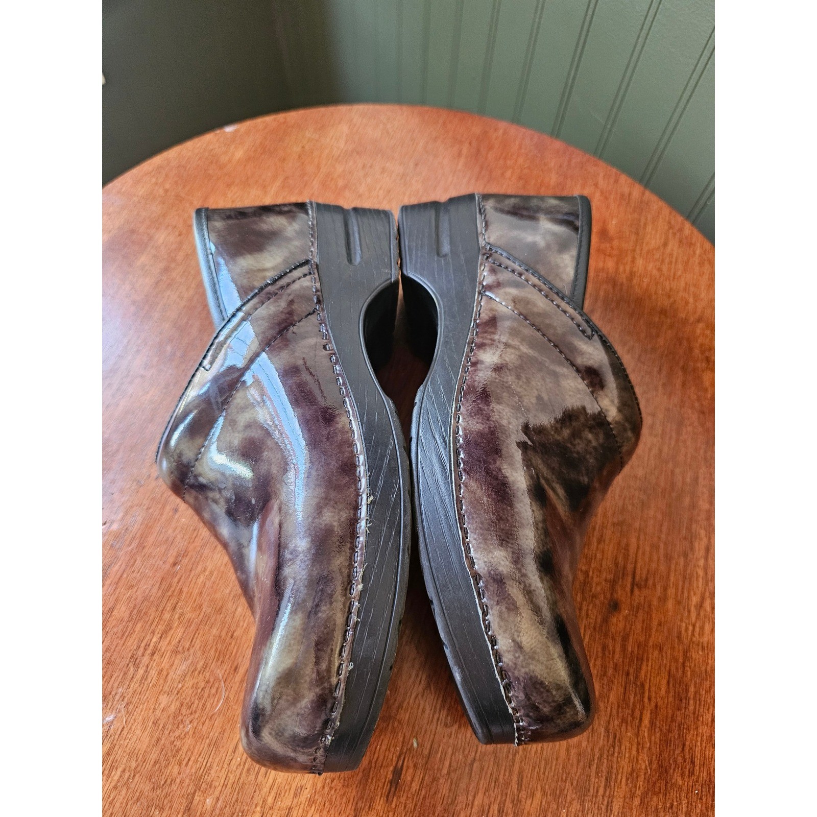 Dansko Professional Patent Leather Clogs Brown gray Marble Size 42 11.5-12