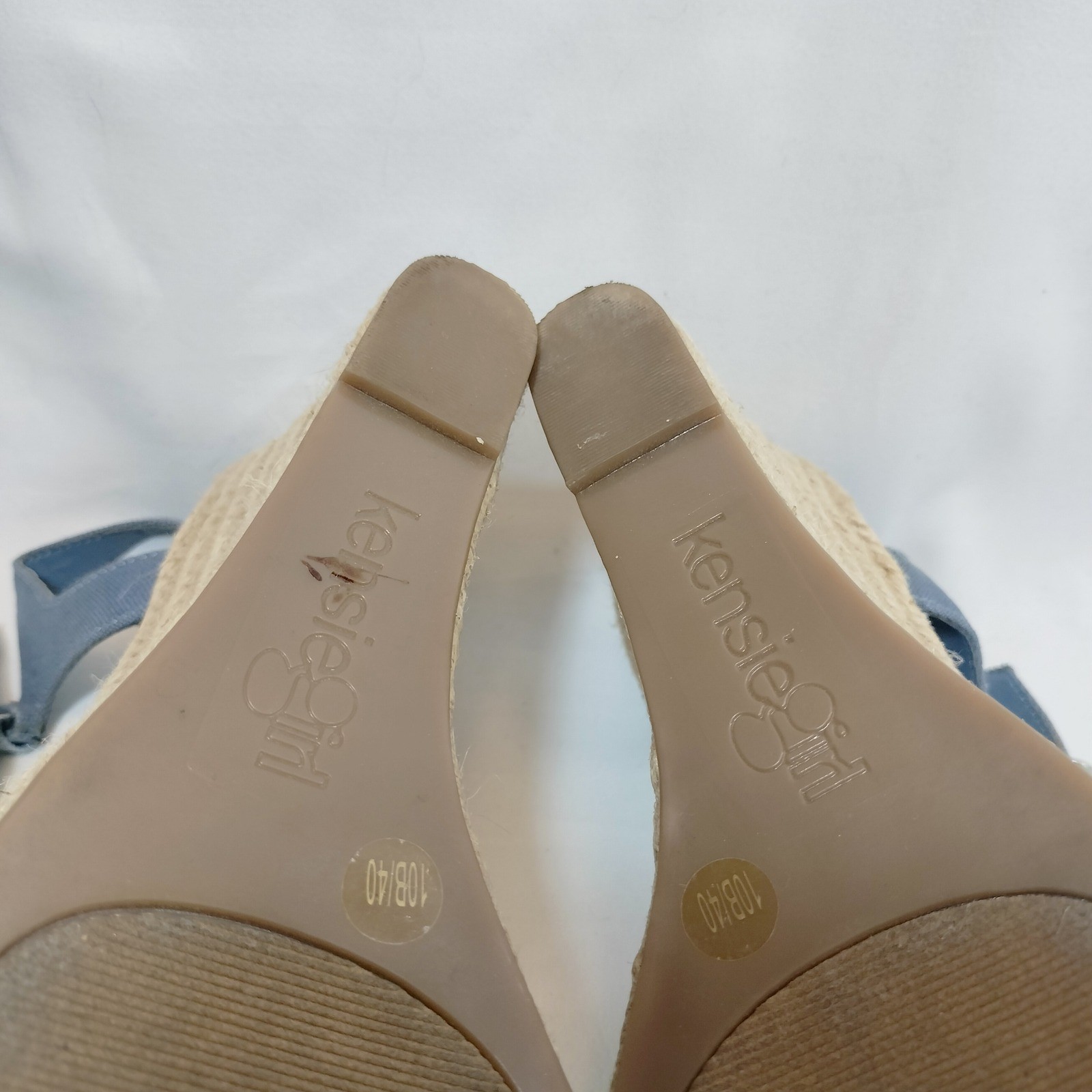 Kensie Girl Blue Espadrille Wedges; Bow Accent Ankle Strap Platform Sandals
