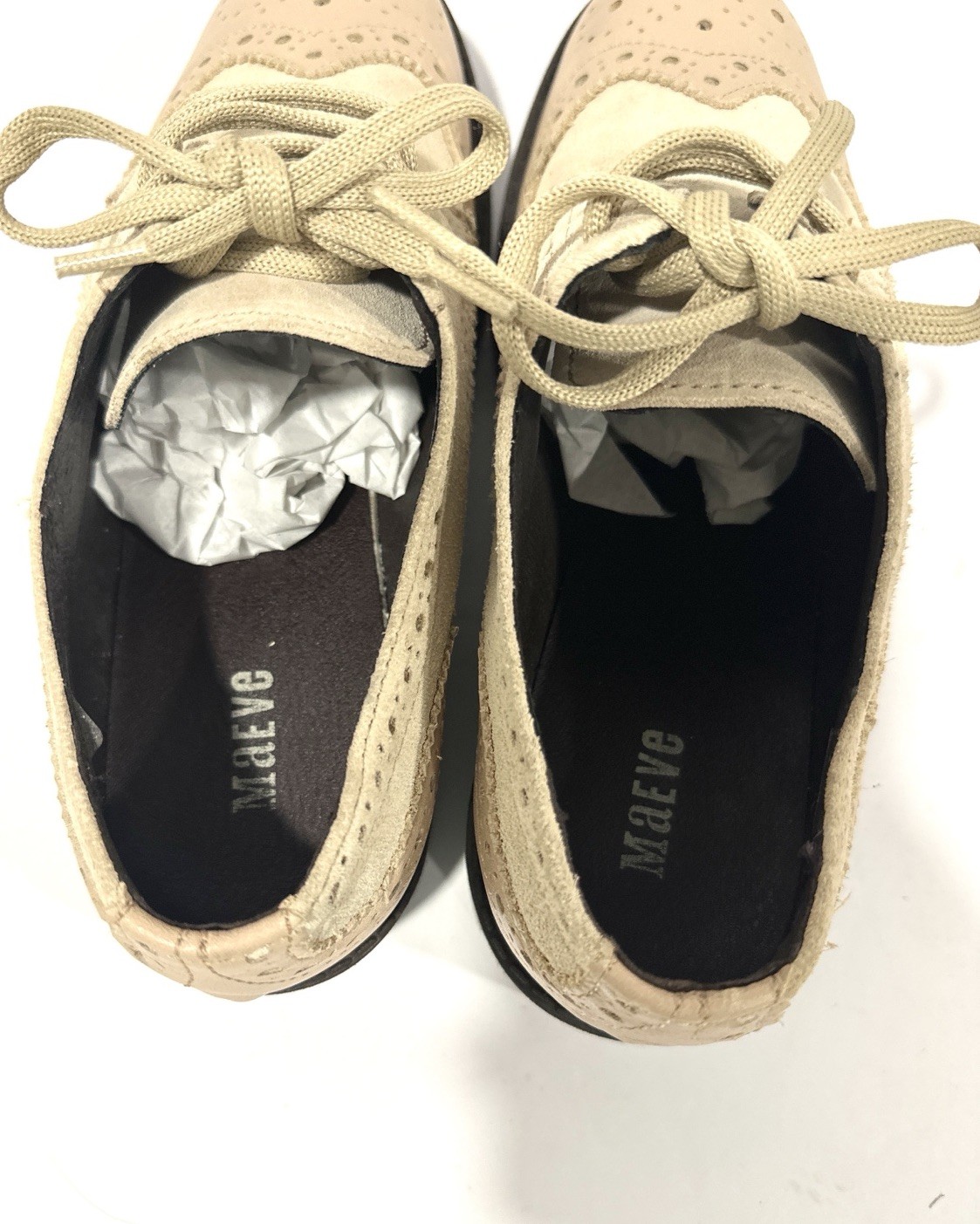 Maeve Anthropologie Womens Oxford Platform Shoes 7 Beige Suede Leather Lug Sole