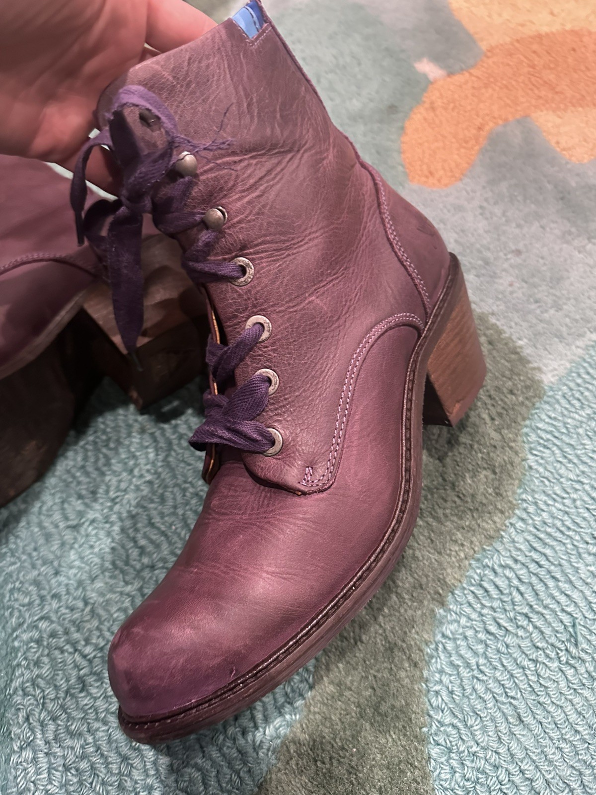 Fluevog EXCELLENT Adriana Nuni purple leather lace-up heeled boot – 11