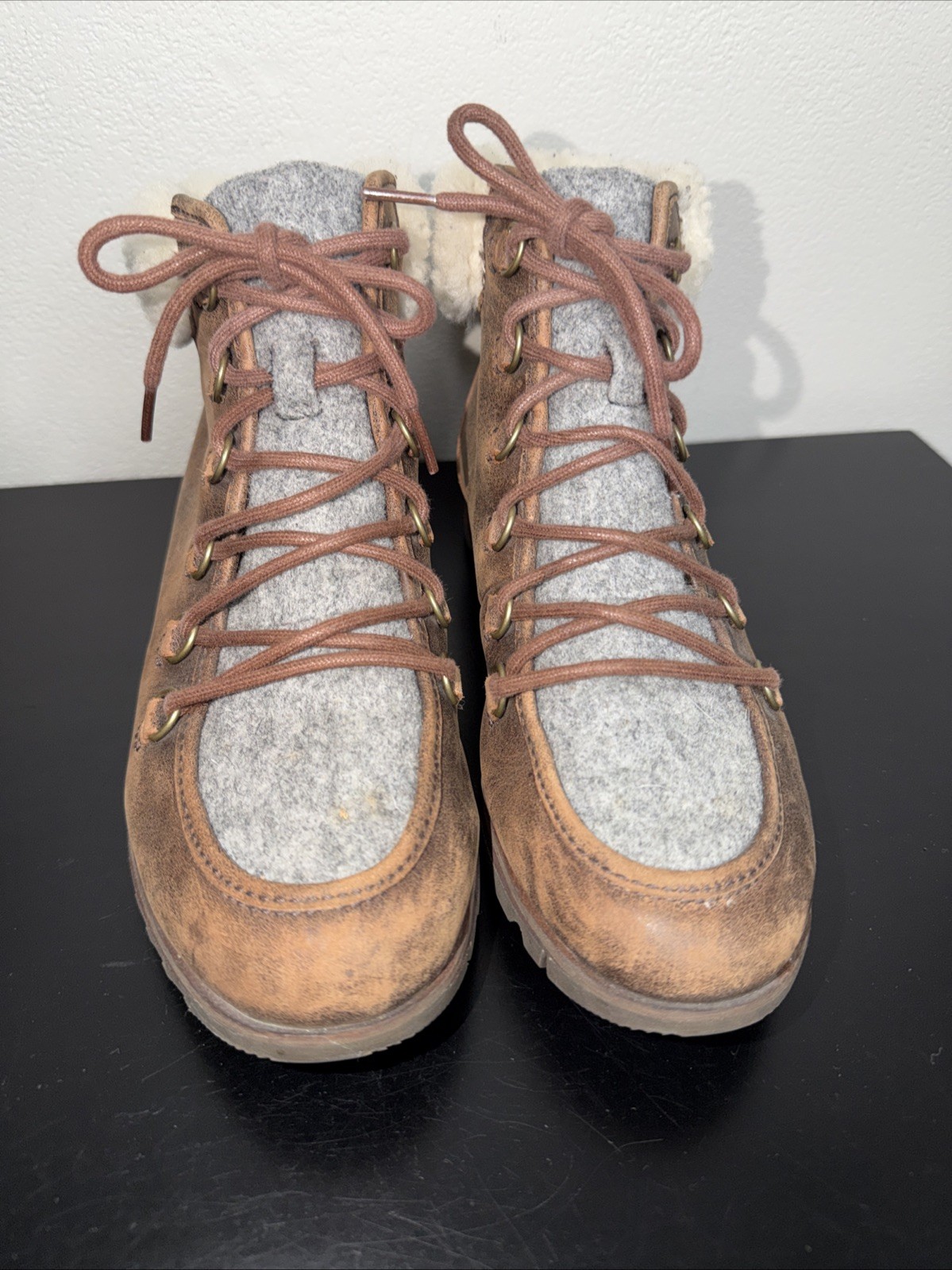 Sorel Harlow Lace Up Leather Boots Womens 8 Brown Gray Casual Comfort