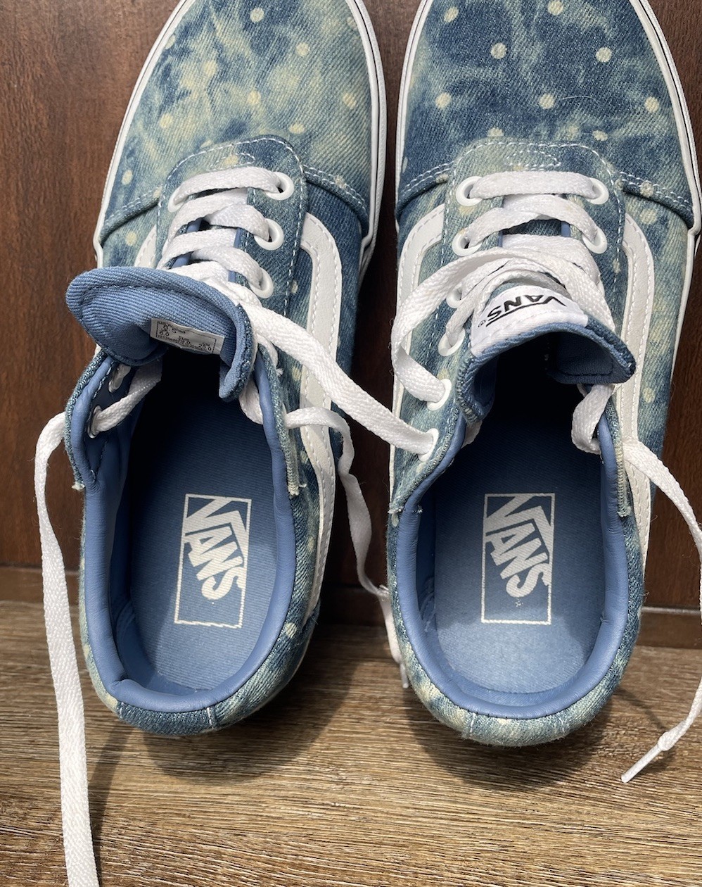 Vans Womens Old Skool Blue Denim Polka Dot Sneakers Size 8.5 Platform Shoe Clean