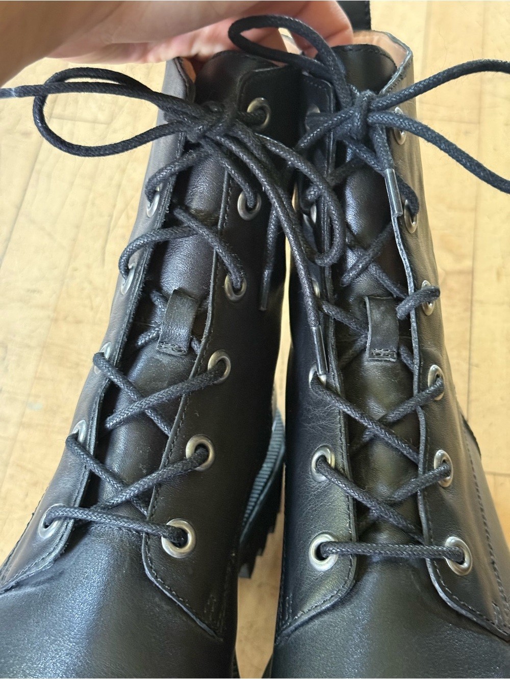 MADEWELL Black Leather Lace Up Combat Boots Rayna US 9.5