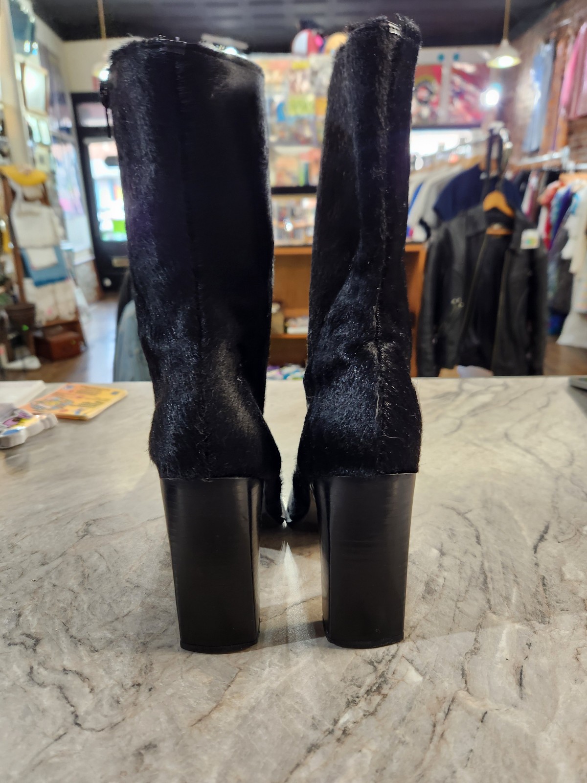 Vintage Y2K Black Pony Hair Fur Ankle Boots Made in Brazil Womens Size 10