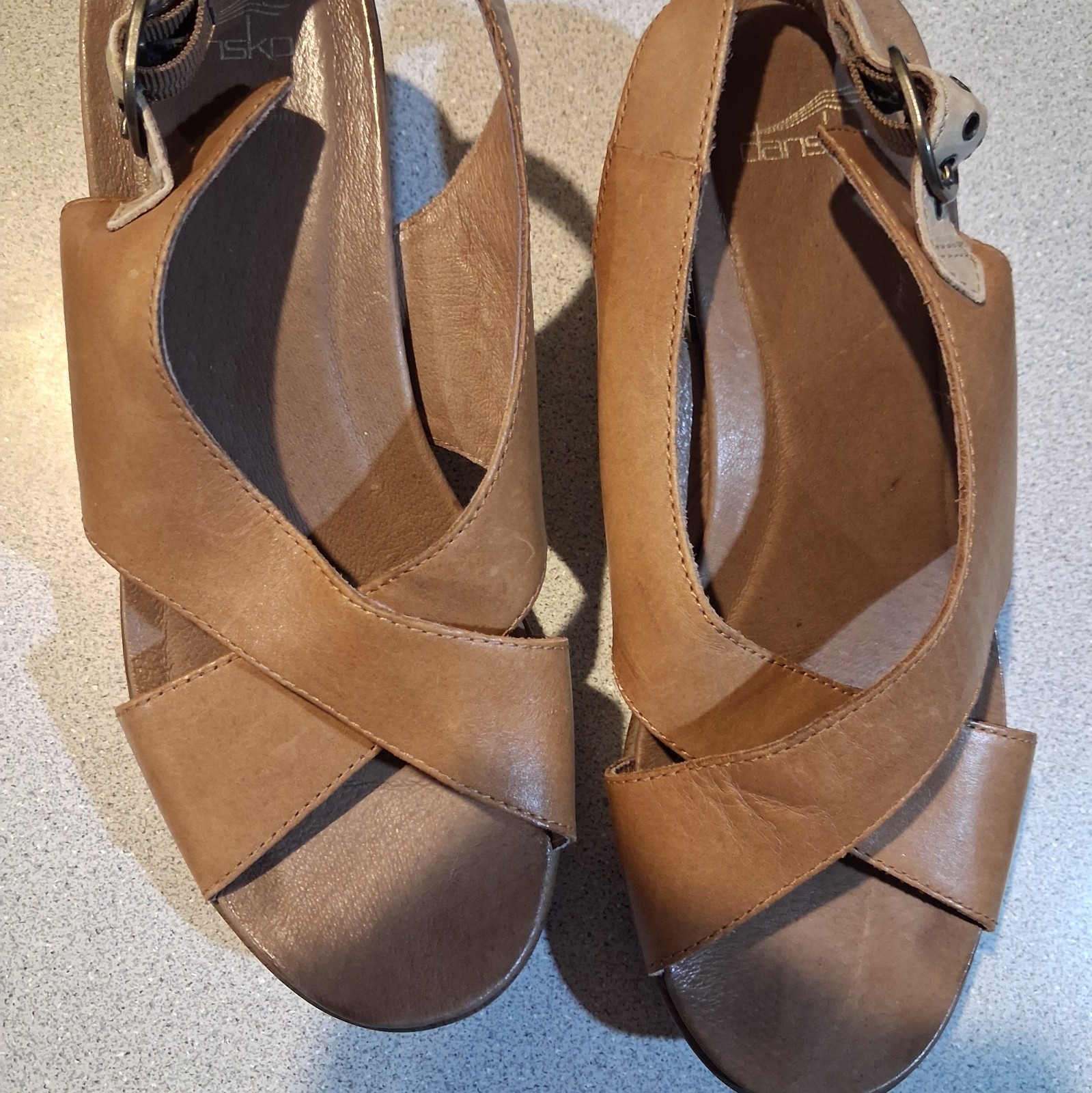 Dansko Women’s Brown Leather Slingback Wedge Sandals Buckle US 10.5