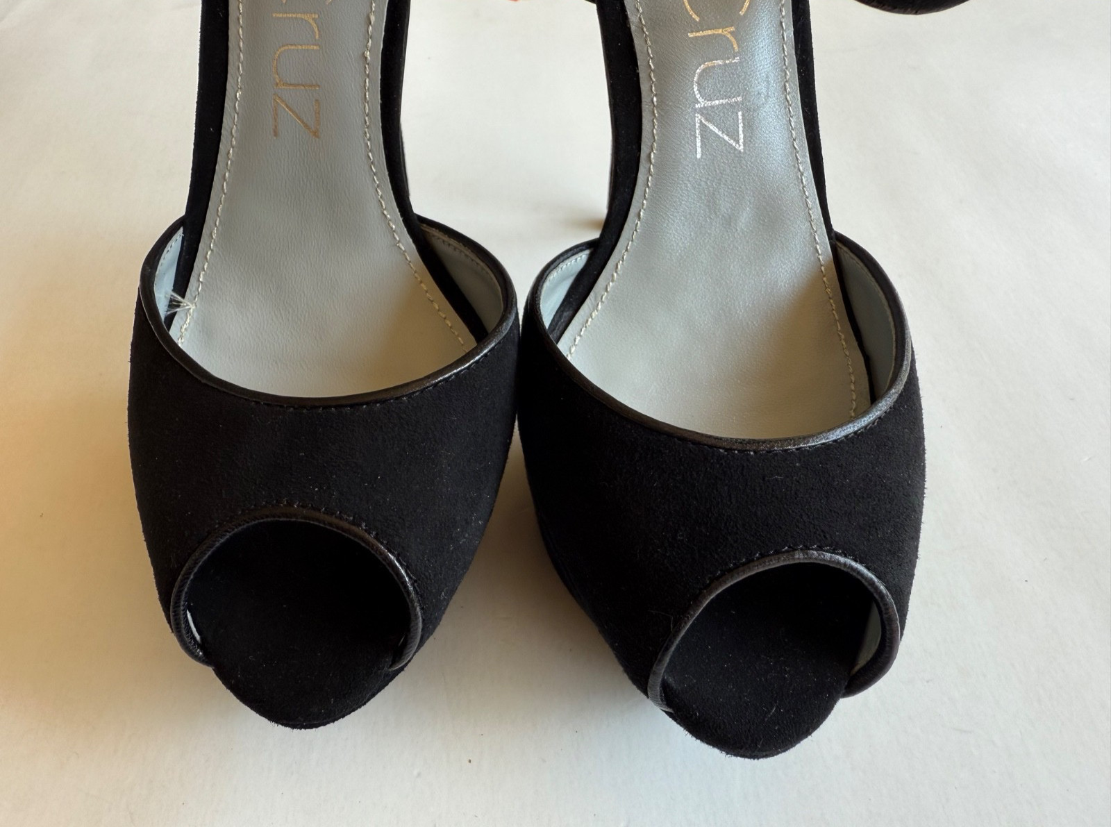 Lola Cruz España Platform High Heels Ankle Strap Black Suede Peep Toe Sz EUR 37
