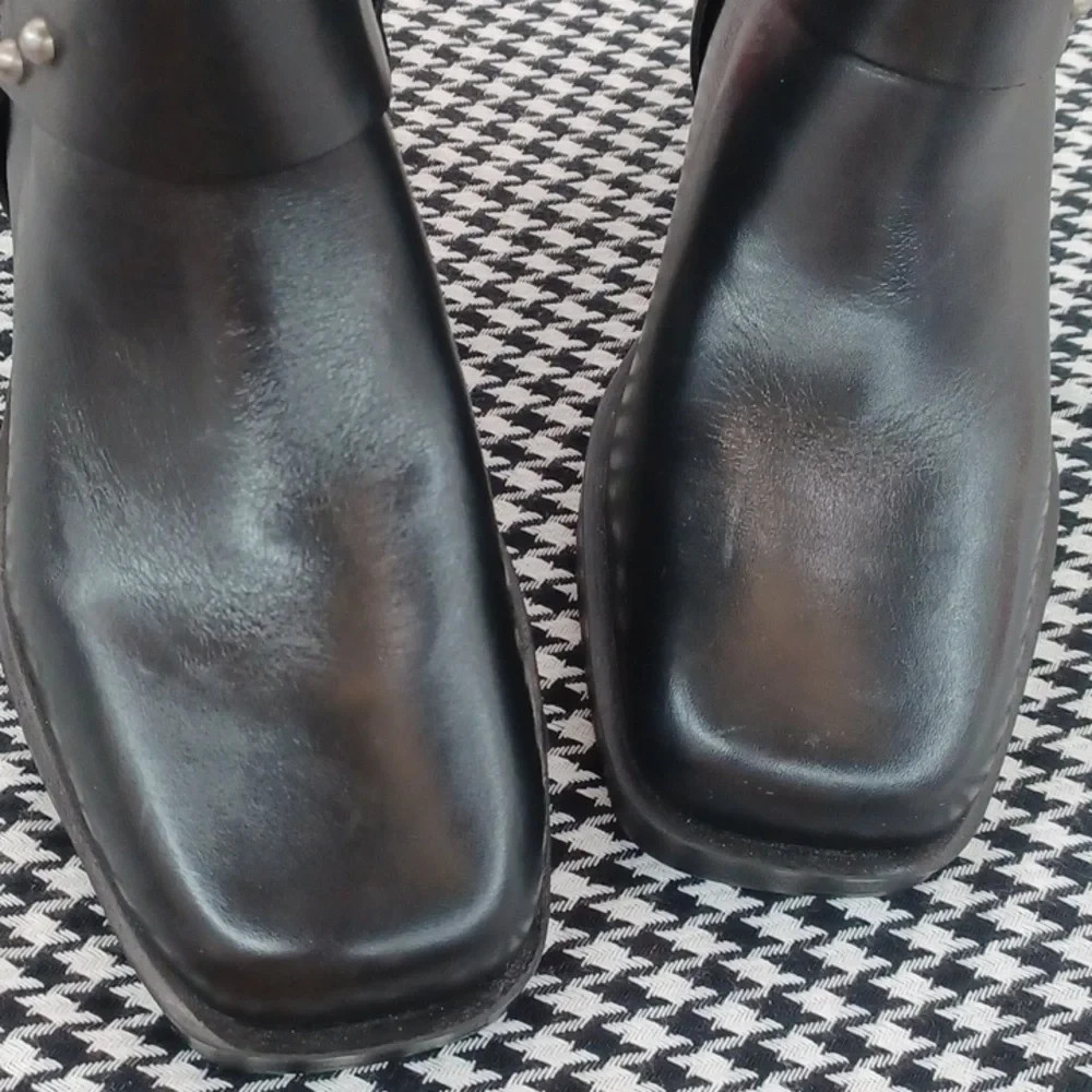 Arezzo Women’s Black Leather Ankle Moto Boots Black Size 6- NWOB