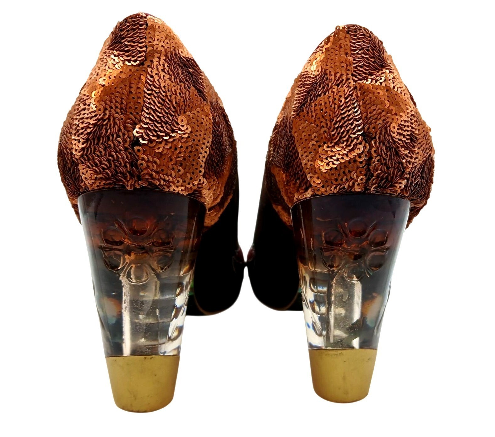 Irregular Choice Burgundy Gold Sequin Velvet Heels Acrylic Clear Heel Size 39 EU