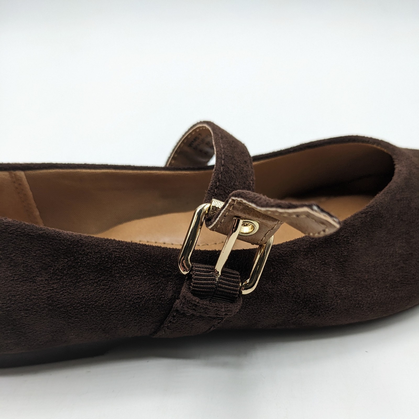 dv by Dolce Vita “Ballet Flat” Faux Suede Brass Buckle Foam Insole (Brown) NEW