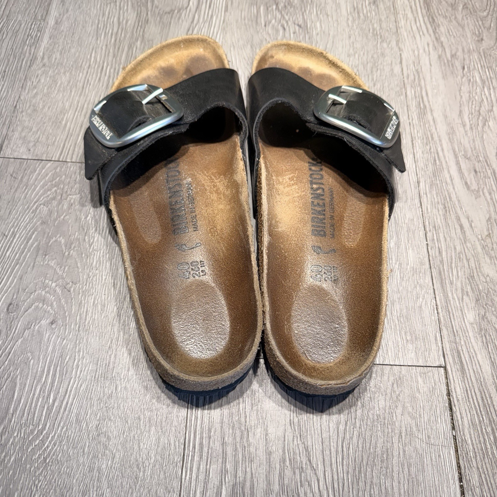 BIRKENSTOCK Madrid BIG BUCKLE Nubuck Leather SANDALS Black/Silver – WOMEN’S 9