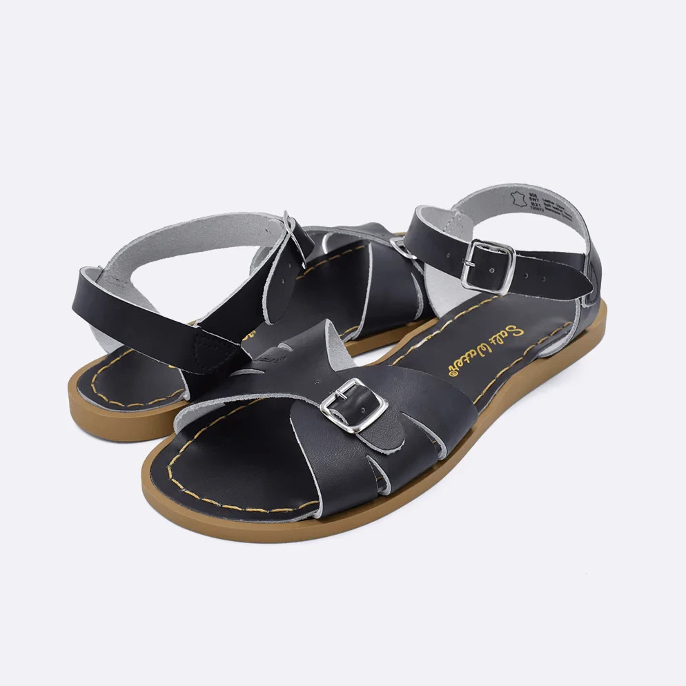 HOY SALT WATER CLASSIC ADULT WATER FRIENDLY BLACK LEATHER SANDAL WOMENS 8