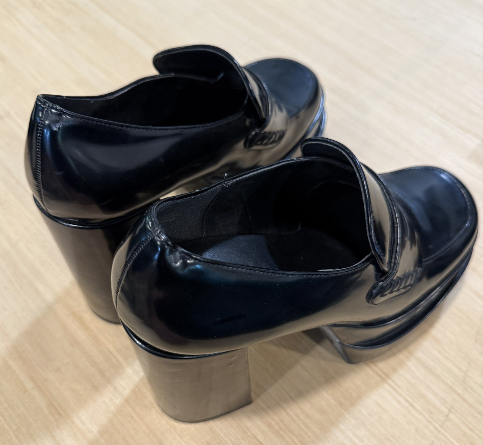 Vintage Forever 21 Black Faux Leather Platform Heels Women’s Size 10 Retro Rare
