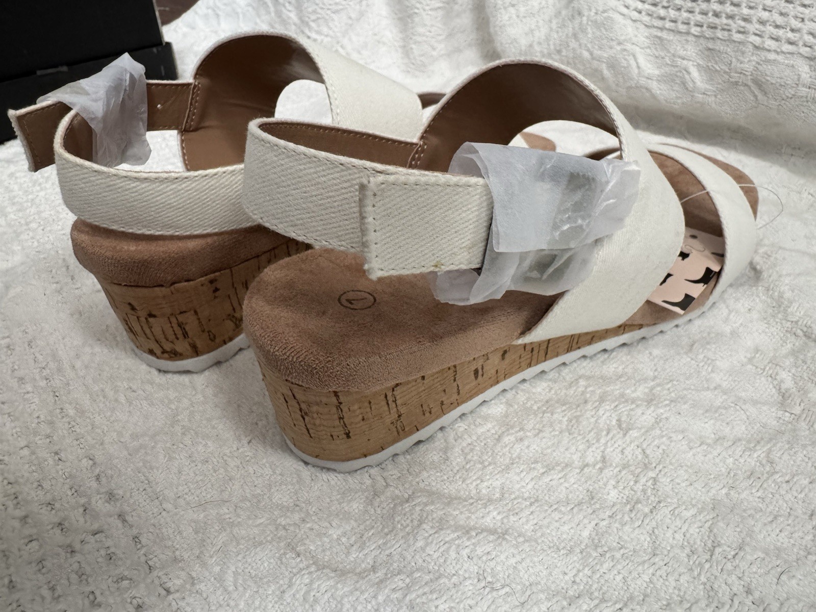 MySoft Women’s Cork Wedge Sandals 2″ Low Heel Open Toe Ankle Strap Size 7 White