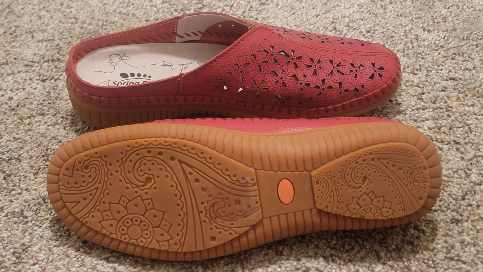 Womens Spring Step Parre Red Floral Cutouts Leather Slip On Clogs Shoes 5.5 6 36