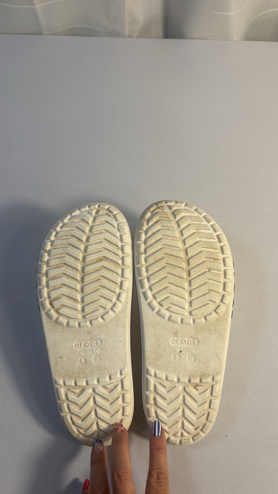 Crocs Iconic Bayaband Slides Sandals White Navy Unisex M4/W6 Water Outdoor Shoe