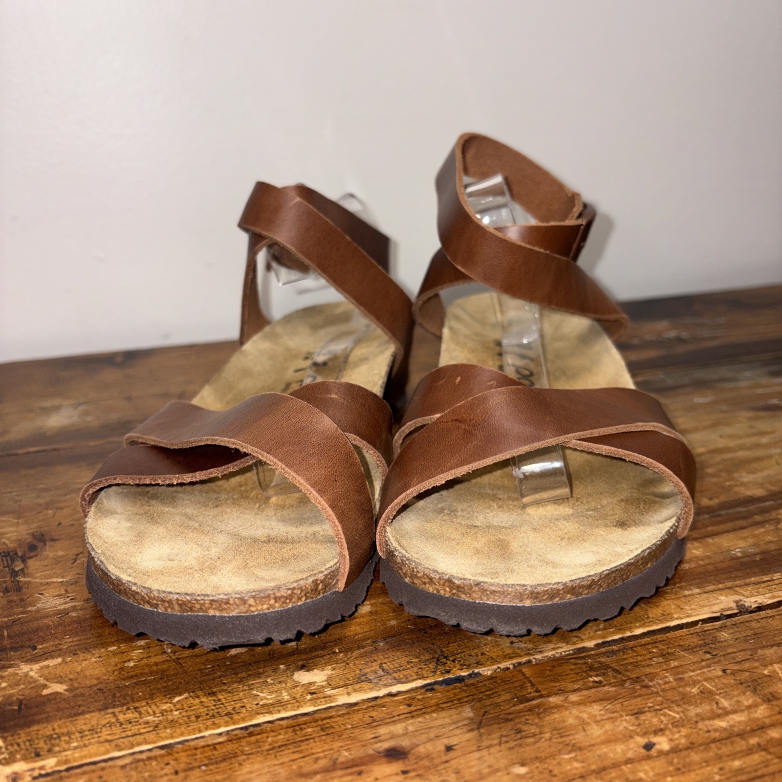 Birkenstock Papillio Lola Sandals Womens 38 7 Brown Leather Wedge comfort cork