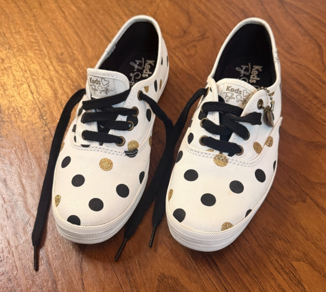 RARE Keds Taylor Swift Champion Glitter Dot Sneakers + Guitar Pick Charm Sz 6.5