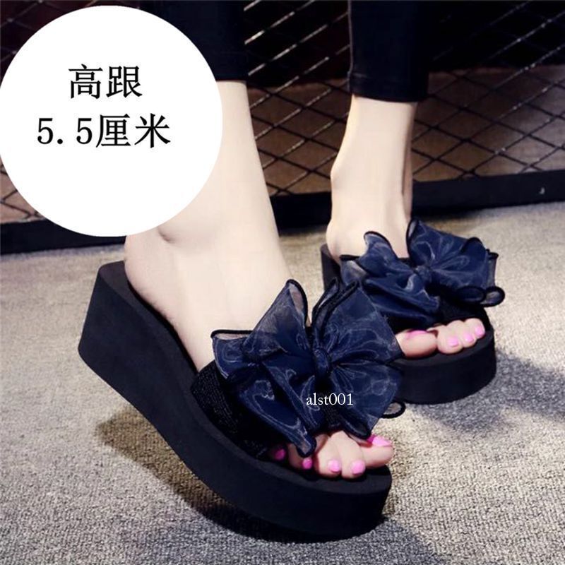 Women’s Beach Sandals High Wedge Heel Flowers Slippers Platform Flip Flops Shoes