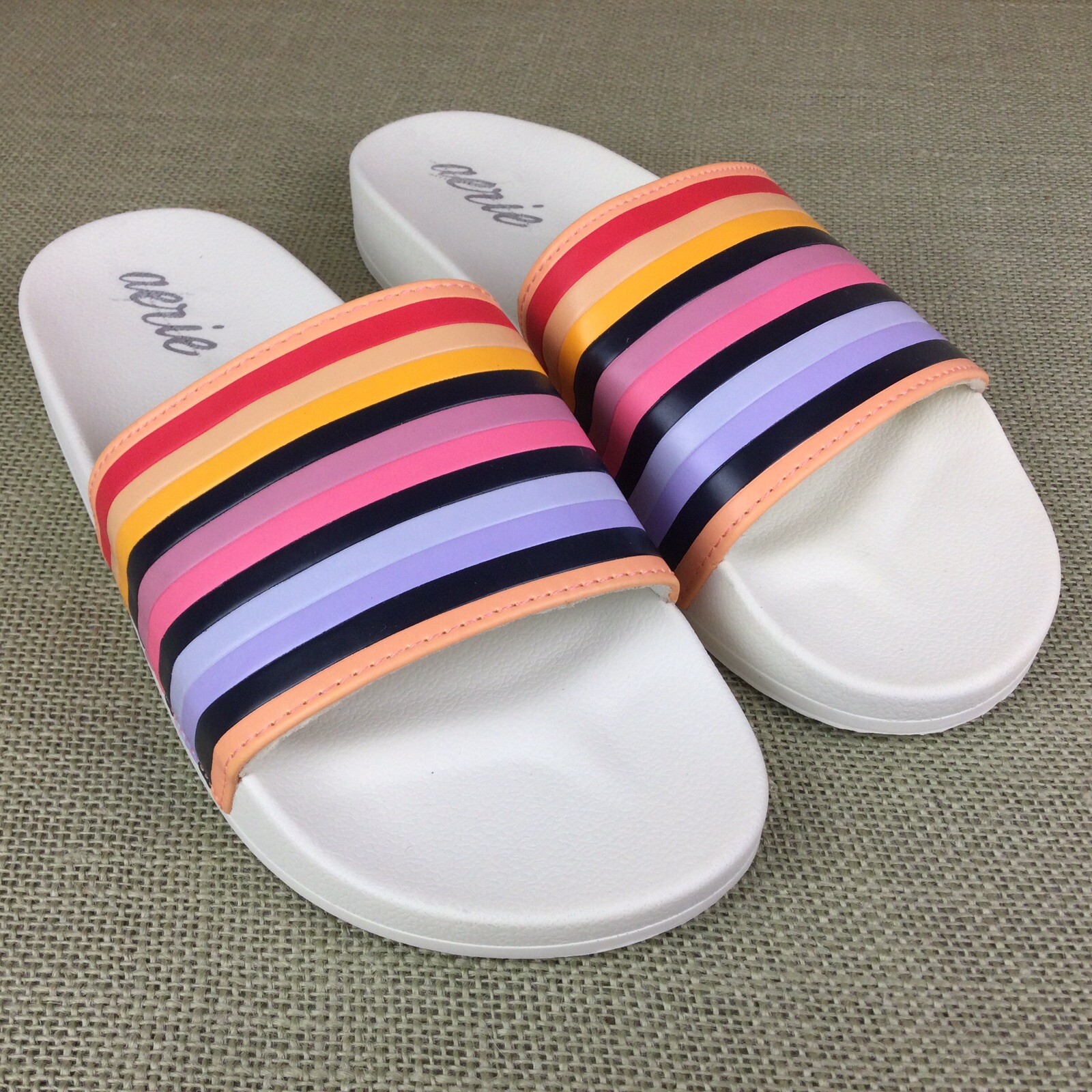 Aerie Slip On Women’s Sandals Striped Colorful Slides Flats Size 9M New