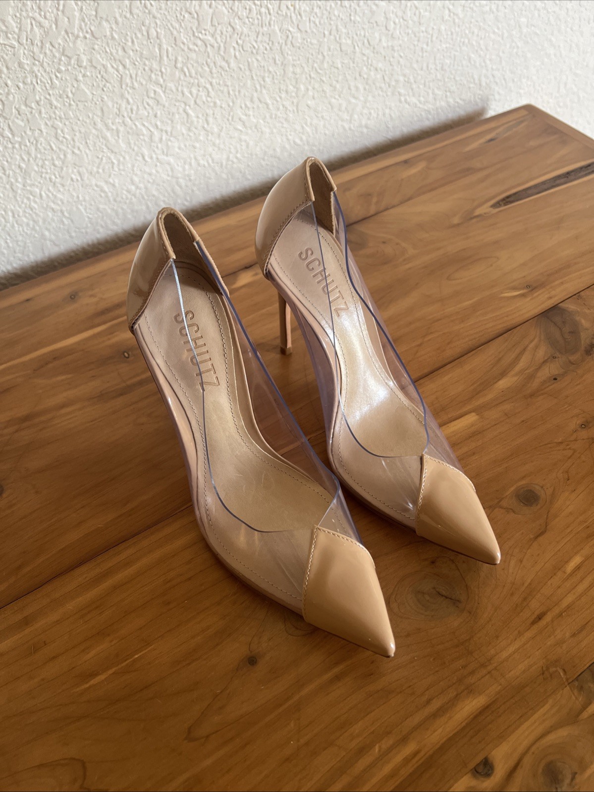 Schutz Cendi Nude Clear PVC Pointed Toe Pumps Stiletto Heels Size 5B