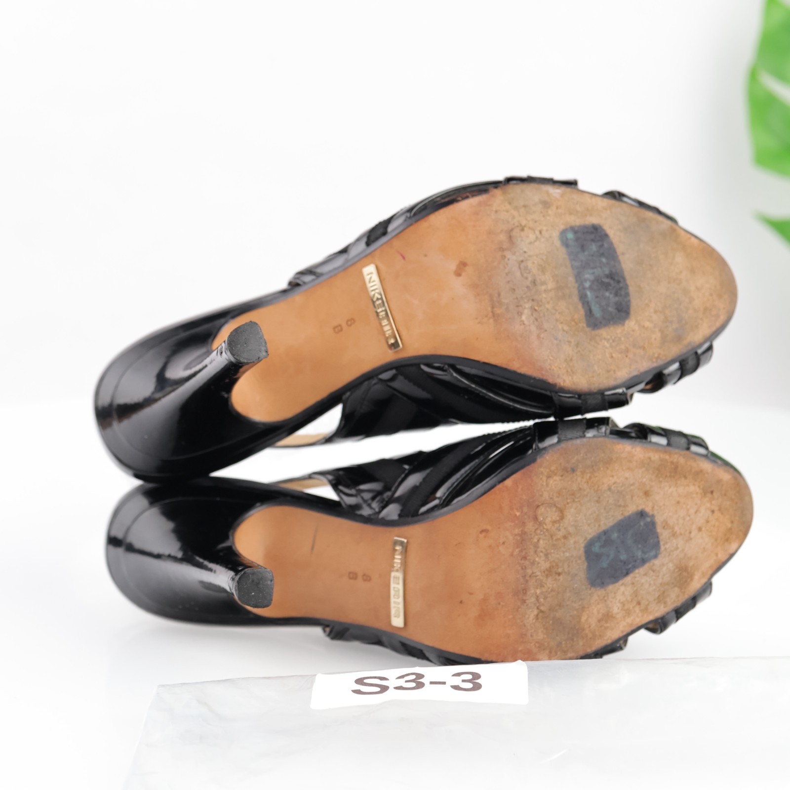Cole Haan Womens Air Tivona Sandal Size 8 Black Patent Crosgrain Slingback Heels
