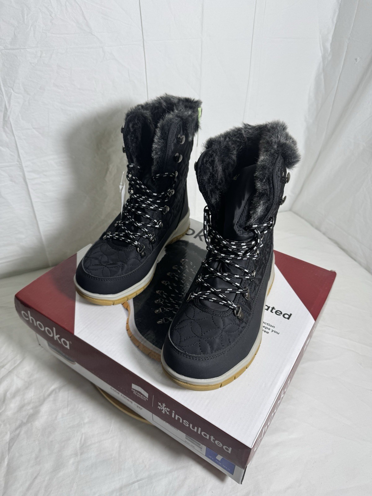 Chooka Belltown Mid Faux Fur Boots Women’s Size 7 Black Insulated Winter New