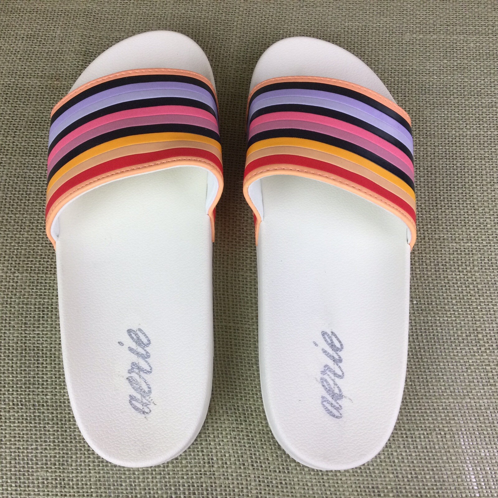 Aerie Slip On Women’s Sandals Striped Colorful Slides Flats Size 9M New