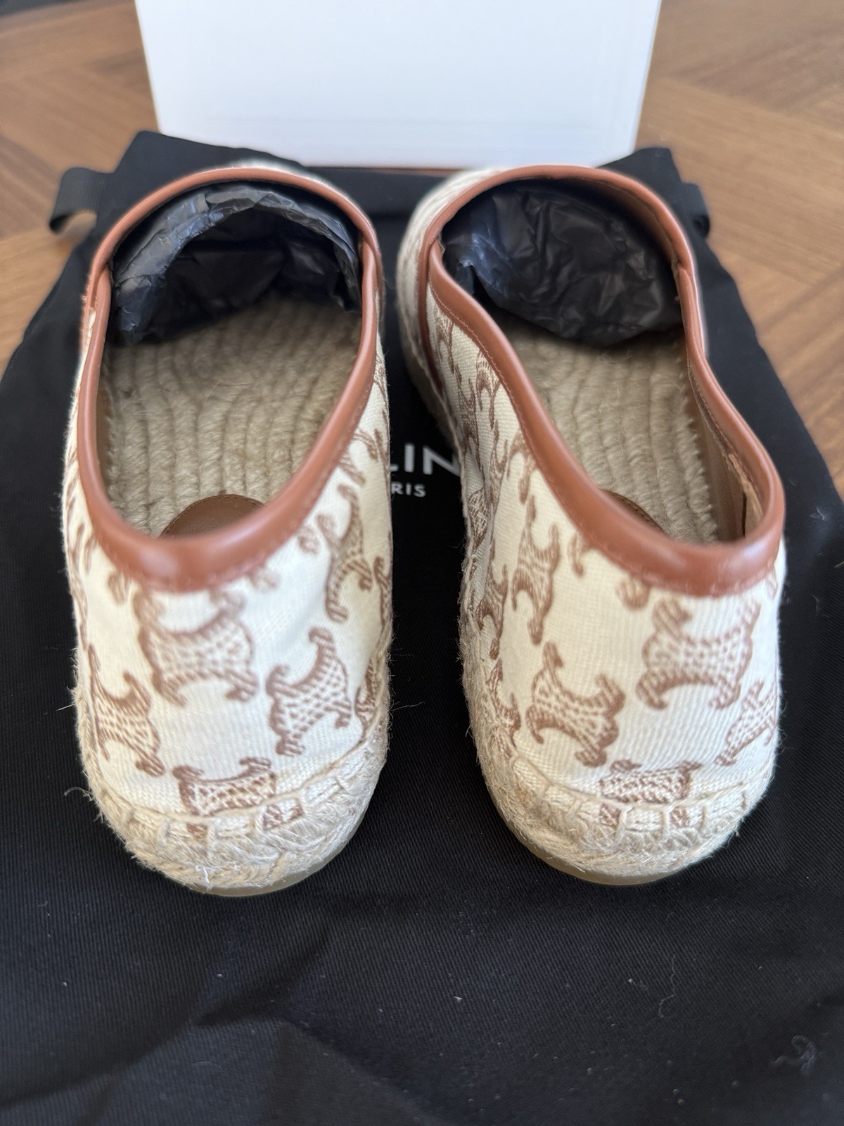 Céline Les Espadrille Triomphe Jacquard Canvas Leather Espadrille Ecru Sz 38/8