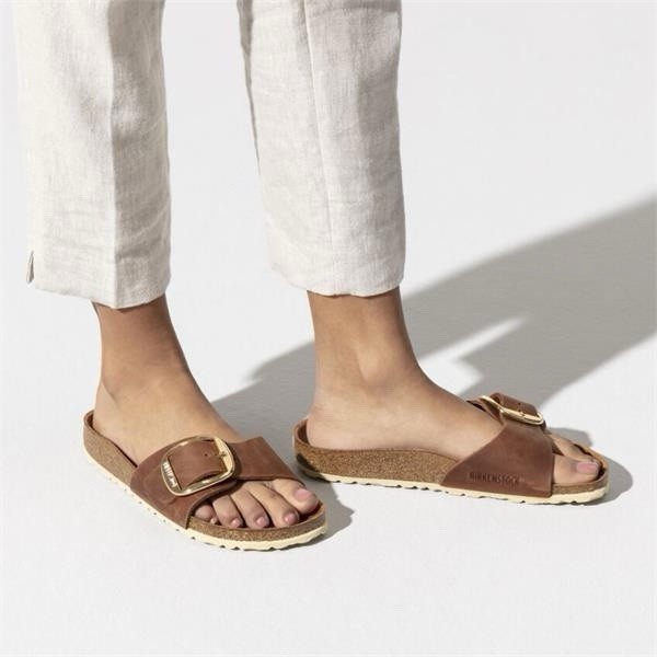 Birkenstock Madrid Big Buckle Oiled Leather Slide Sandals Cognac 9-9.5 US / 40EU