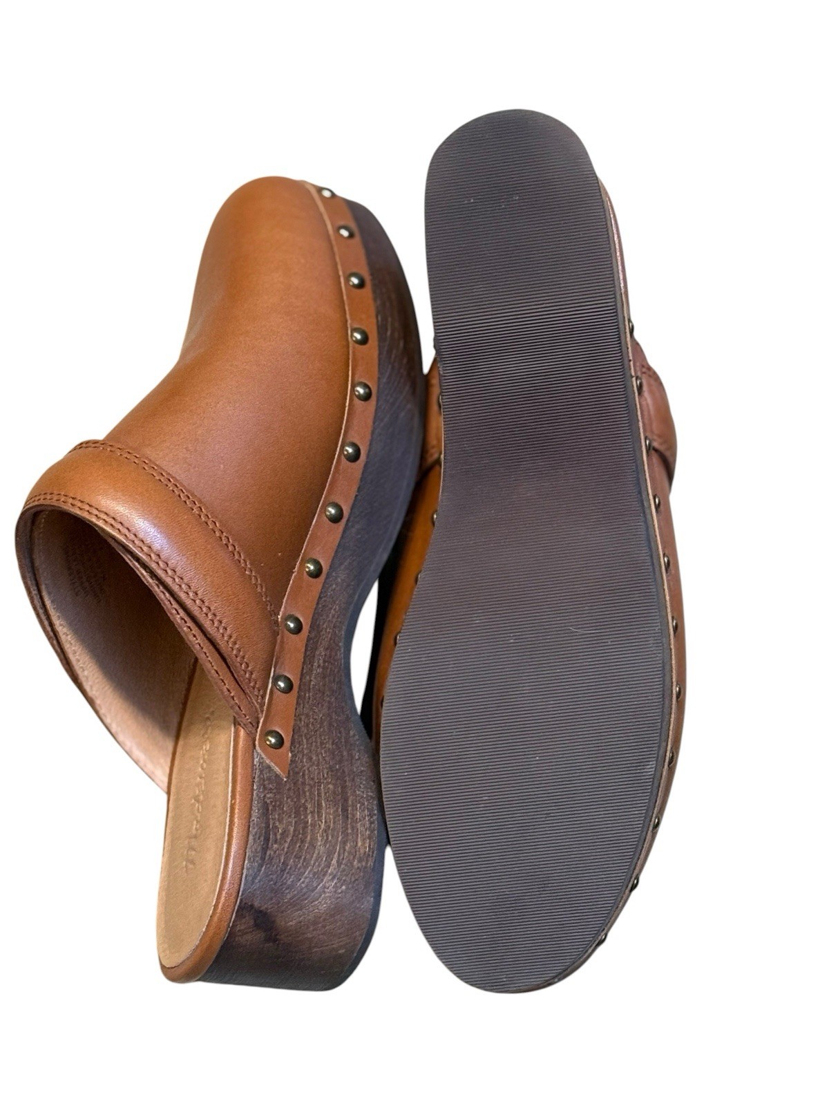 Madewell Women’s Brown Leather Studded Clog Mule Slip On Closed Toe 7 NG681