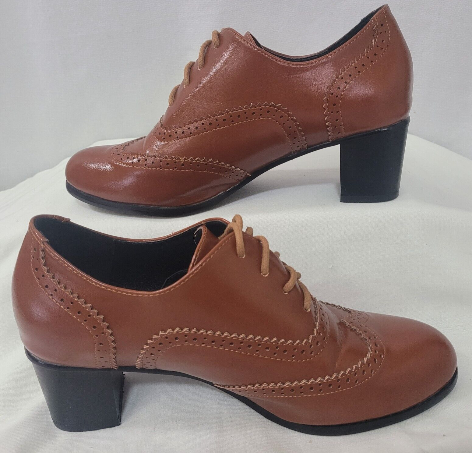 Odema Womens PU Leather Oxfords Wingtip Lace up Mid Heel Pumps Shoes … Brown 8