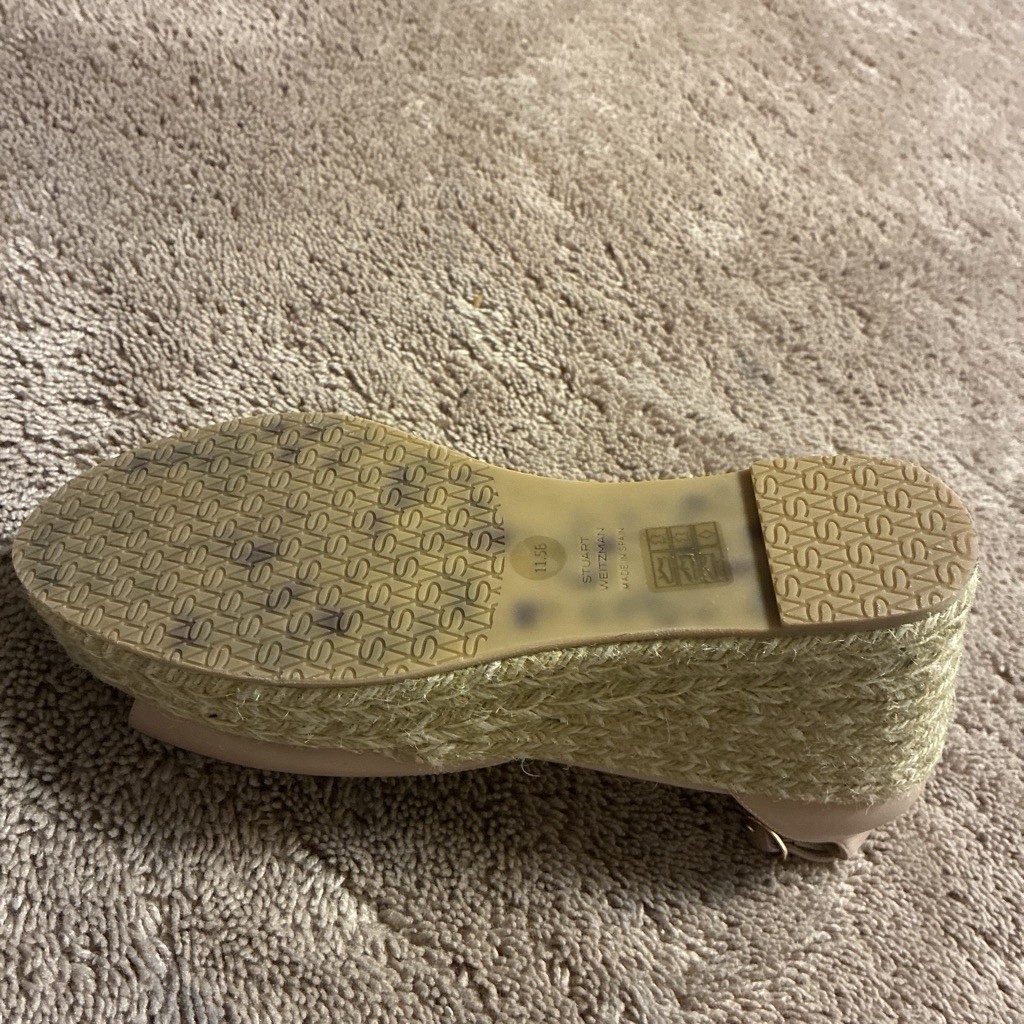 Stuart Weitzman Women’s Beige Leather Wedge Espadrille Sandals US 12