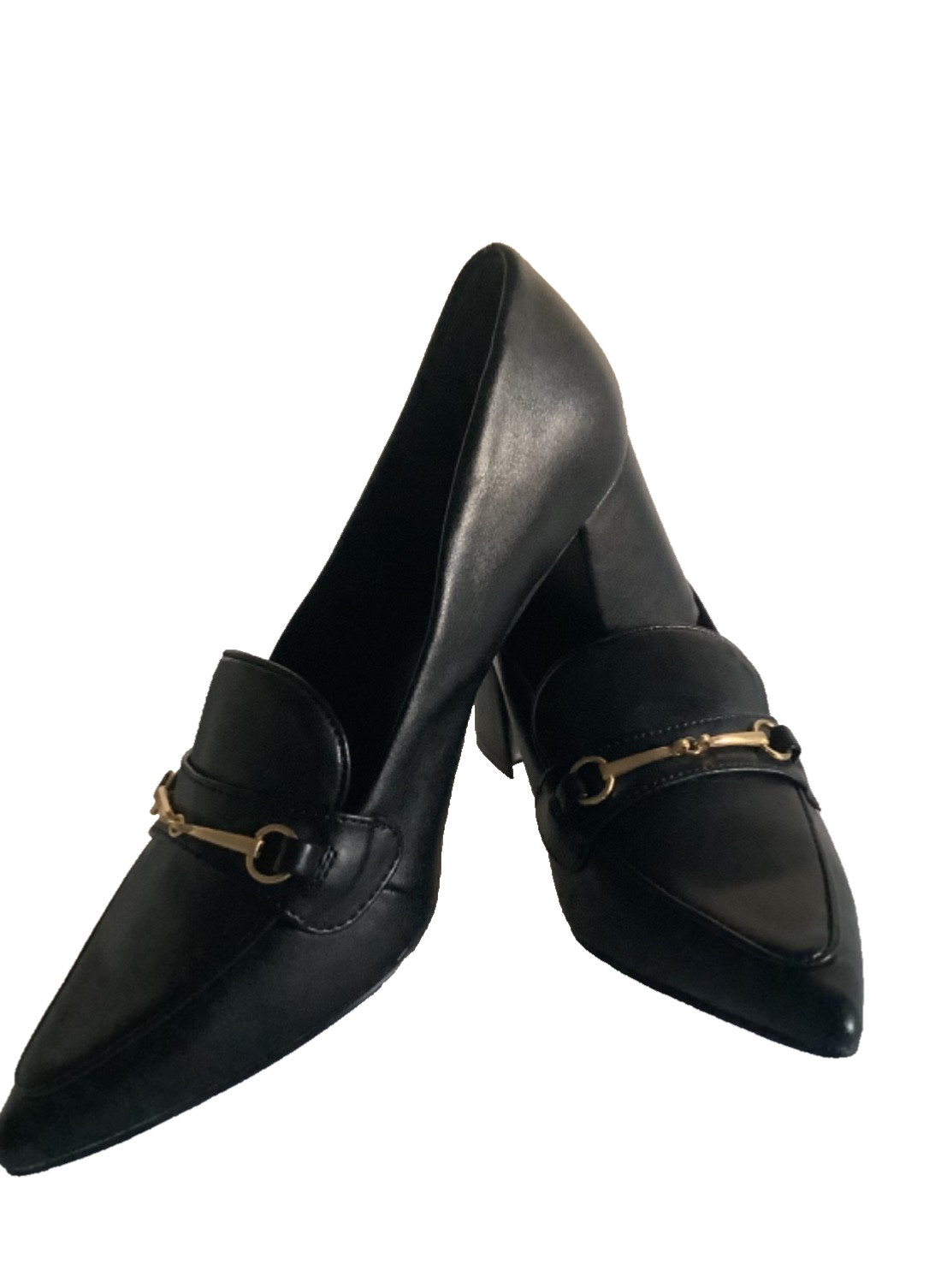 NWOB CHARLES DAVID CHARLES 8M AMITY Black Gold Horse Bit High Heel Shoe