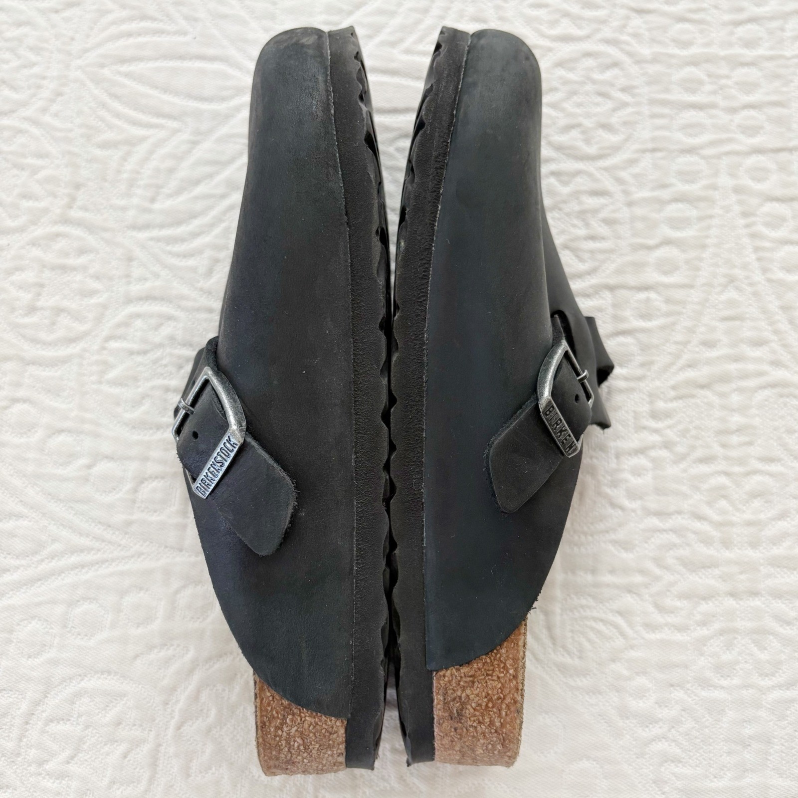 Birkenstock Women’s Oiled Leather Boston Clogs, Black Sz 36