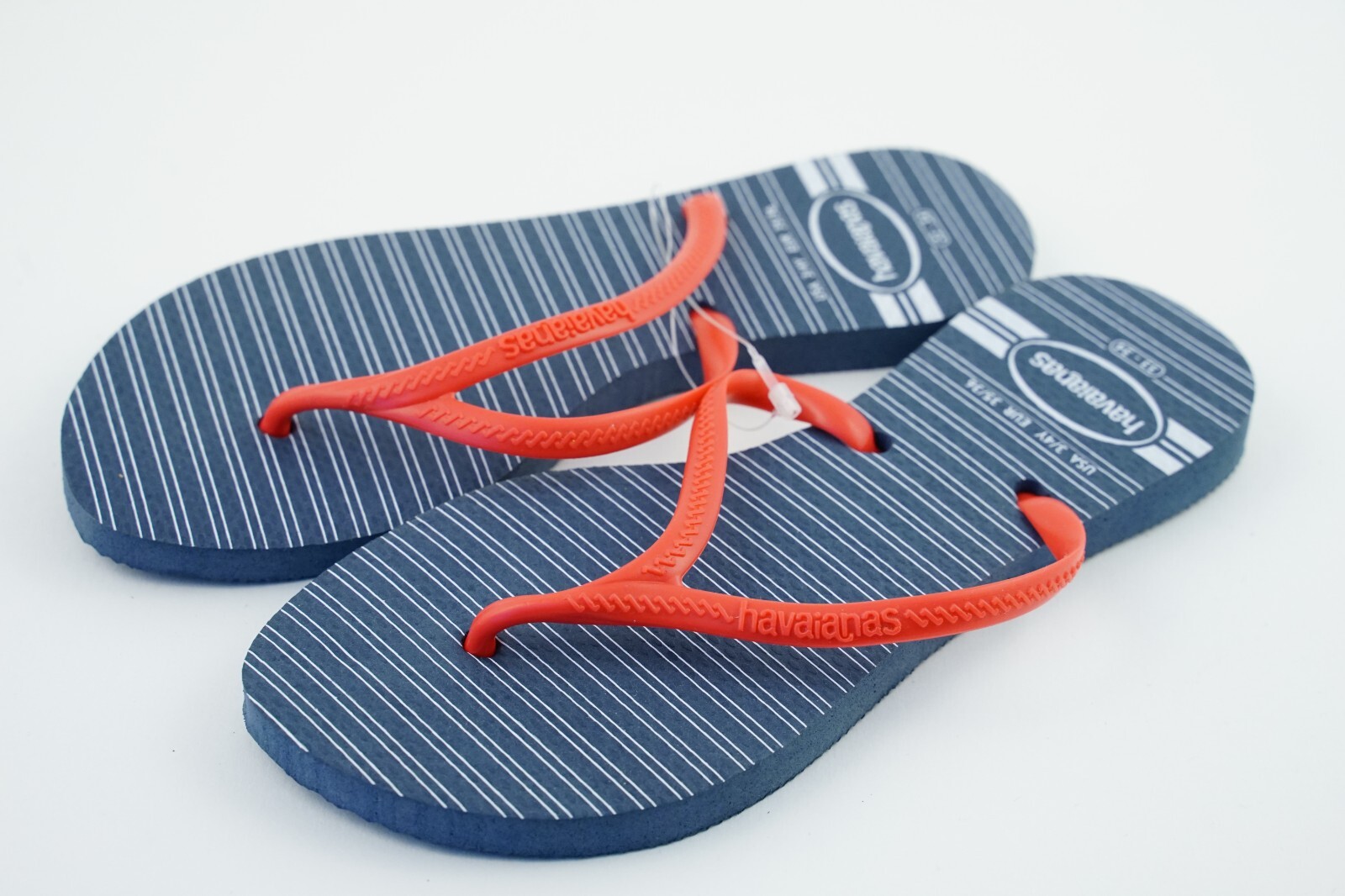 New! Red/Blue Stripes Havaianas USA 3/4Y Sandals EUR 35/36 (33/34)