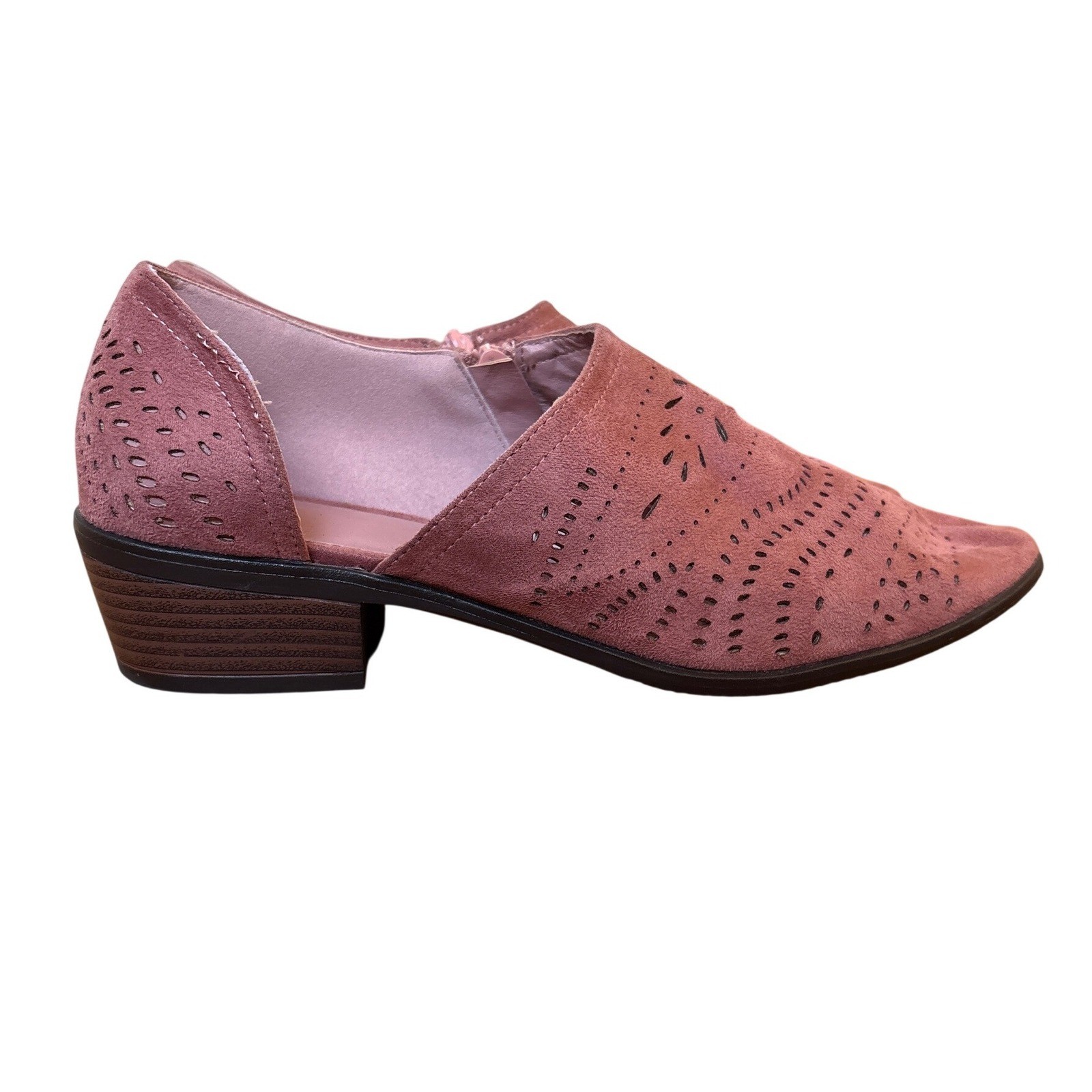 Ankle Booties Women Mauve Rose Perforated Laser Cut Boho SIZE 40