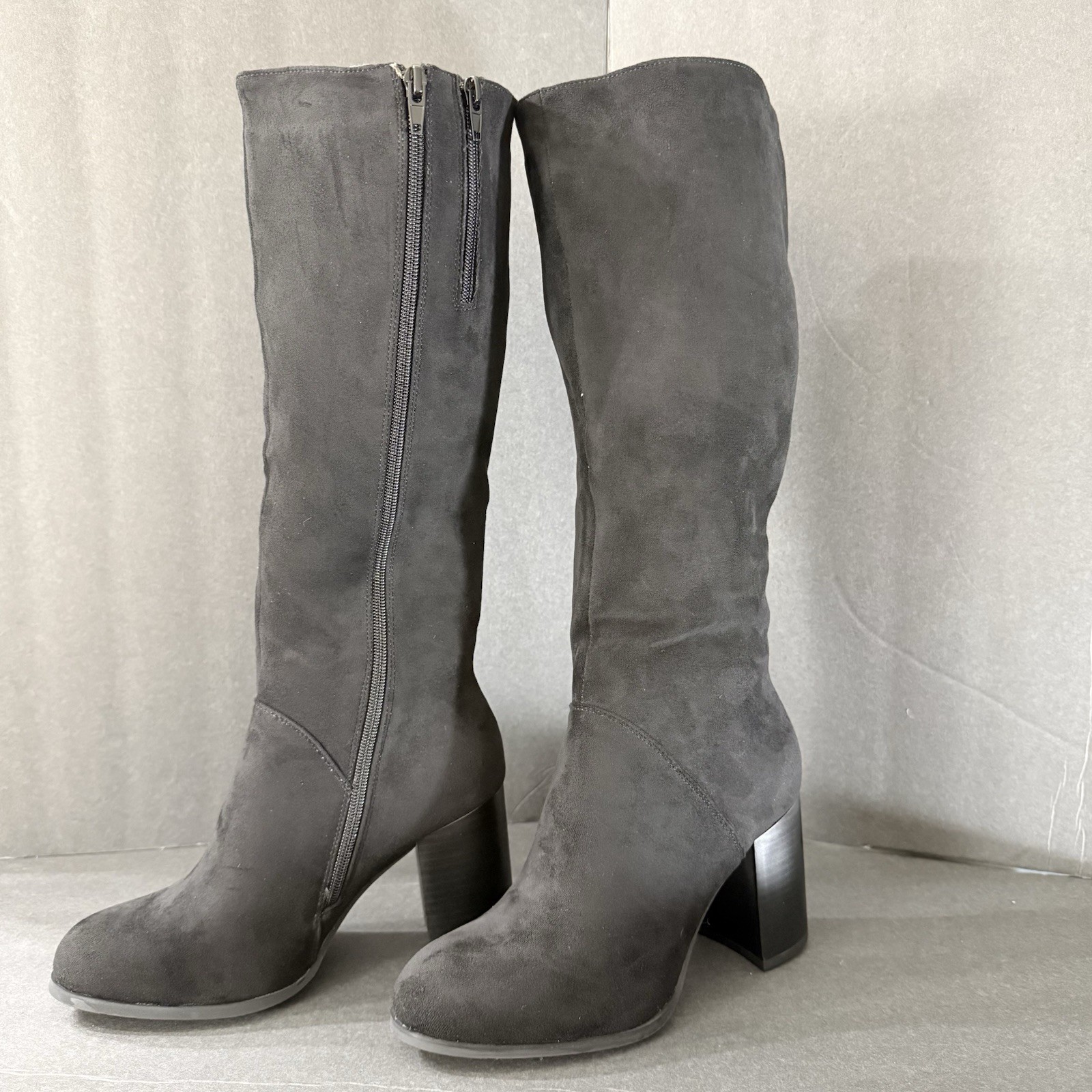 Black Suede High Heel Knee High black boots Winter fall block heel casual party