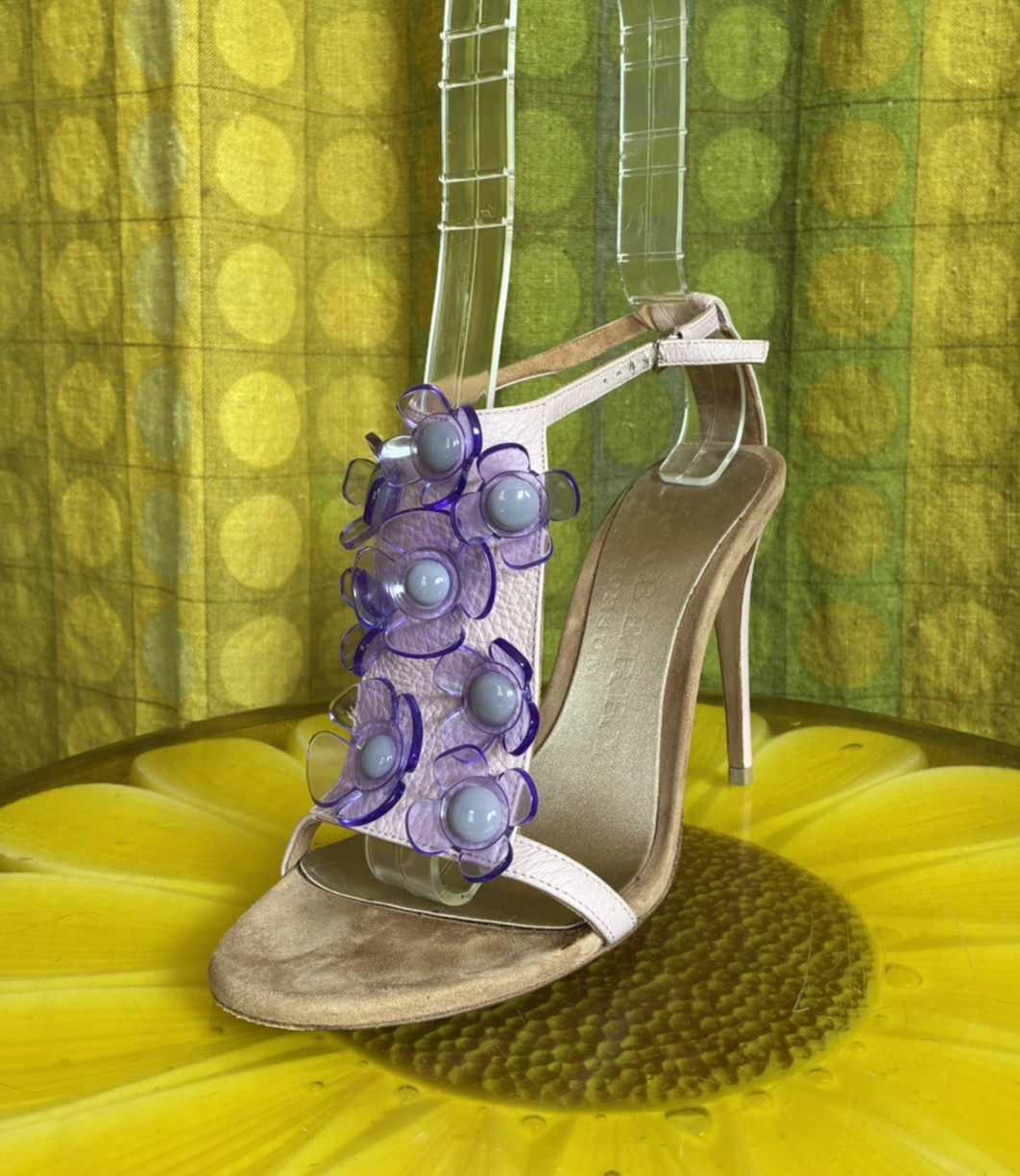 2014 BURBERRY PRORSUM Lilac Soft Leather Floral Jelly Applique T Strap Pumps 38