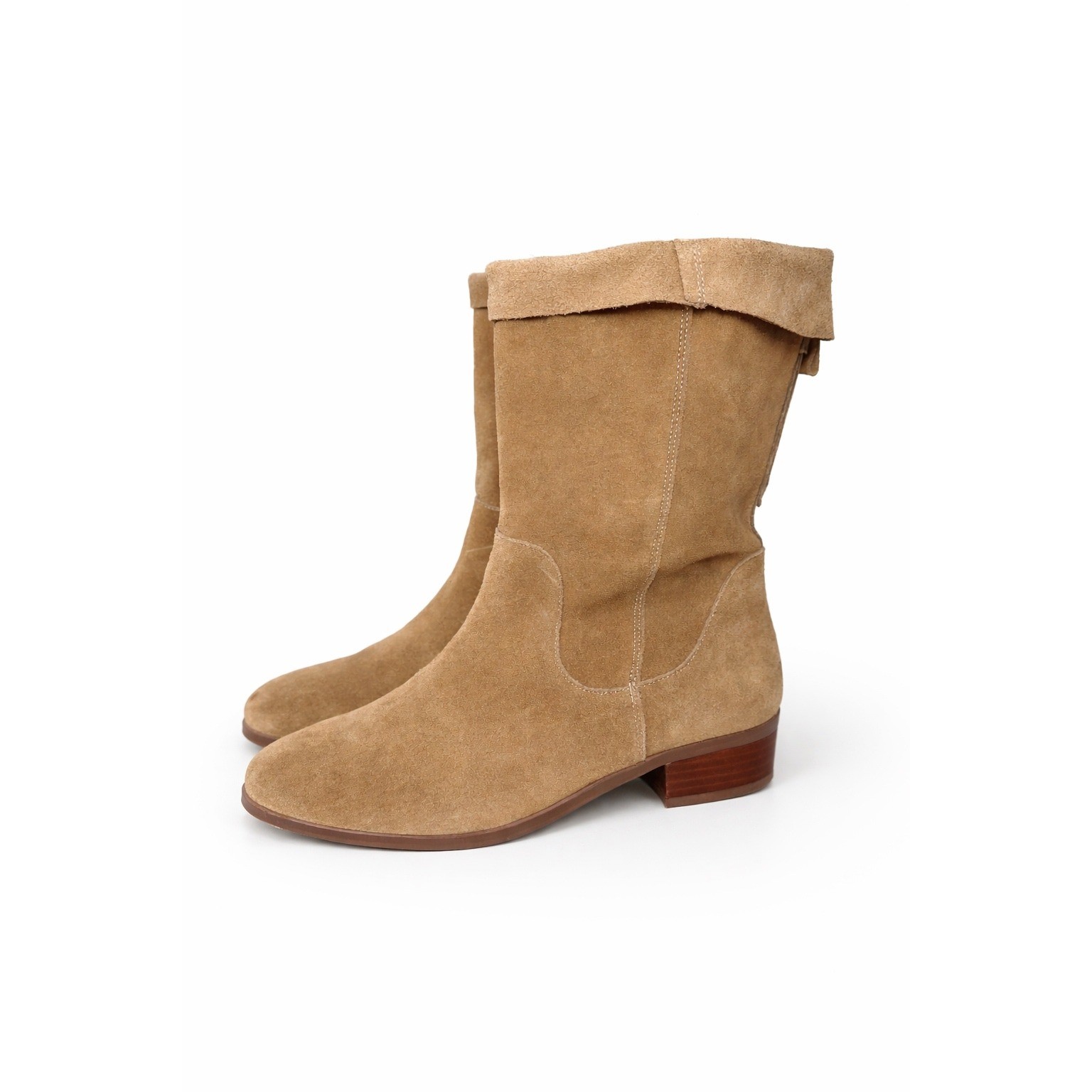 Sole Society Women’s Calanth Tan Suede Cuffed Mid Calf Boots Block Heel Size 10