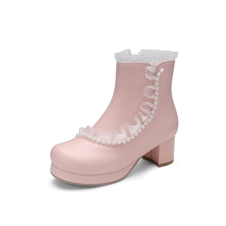 Sweet Women’s Girls Faux Leather Lace Zip Ankle Short Boots Dress Lolita Shoes