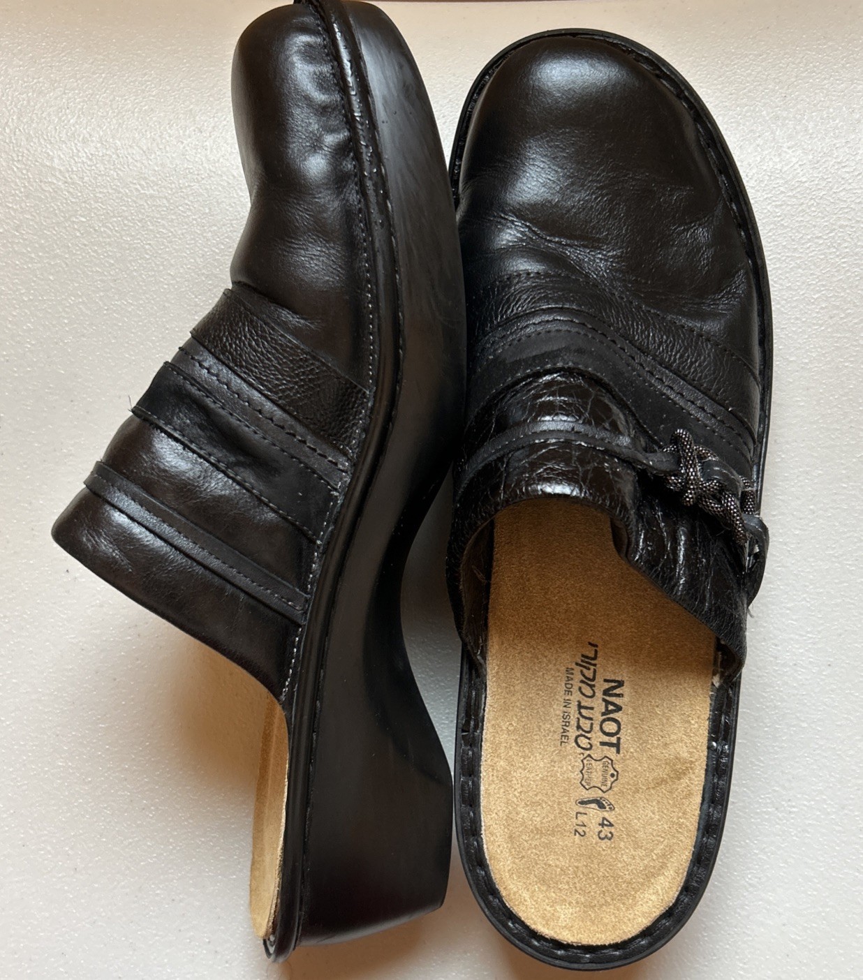 Naot Womens Black Belize Striped Leather Mule Clogs Size 43 (US 12)